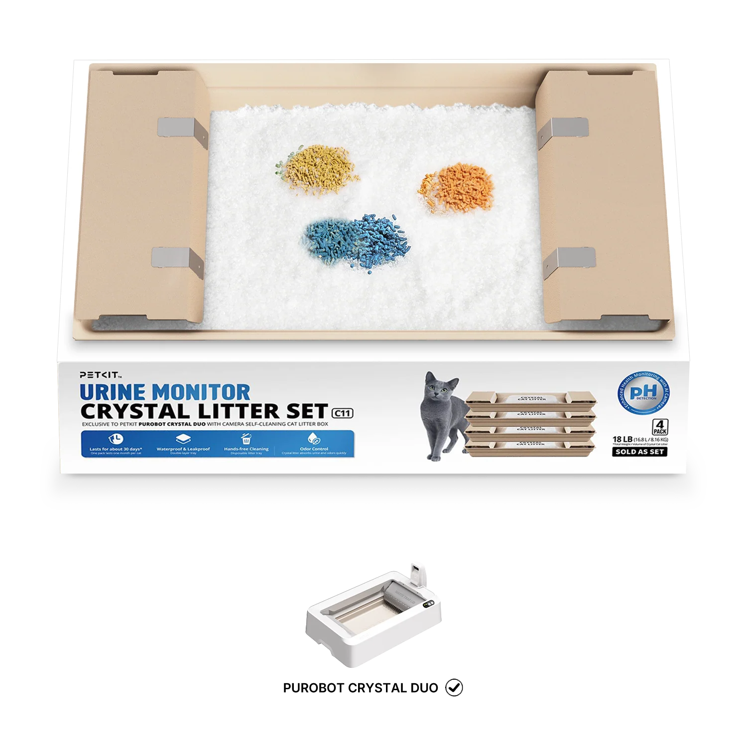 Urine Monitor Crystal Litter Set (pH Detection) - 4 Pack