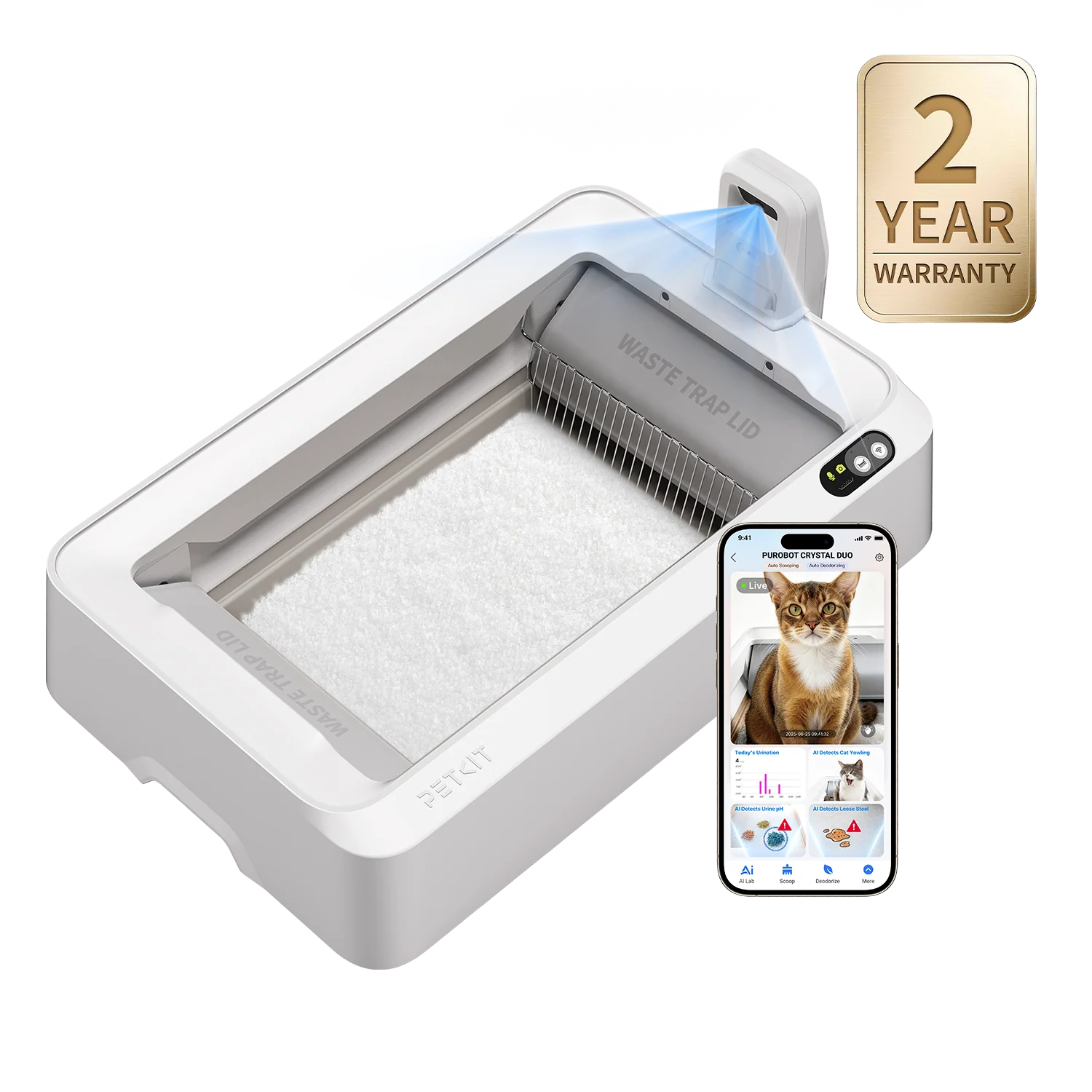 Purobot Crystal Duo Automatic Cat Litter Box with Camera